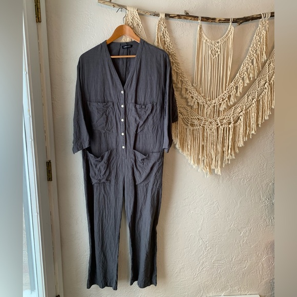 Ilana Kohn Pants - Ilana Kohn Tuck Coveralls in Charcoal Linen